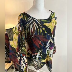 Belle France made in Italy Colorful Sheer Tropical Blouse - Size S
